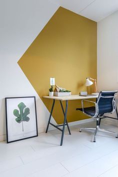 an image of a room with yellow walls and white flooring on the phone screen