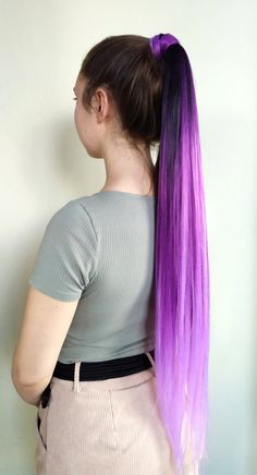 Black Purple Ponytail Hair Extensions Ombre Hair on Elastic | Etsy Poland Ponytail Hairstyles Extensions, Best Medium Haircuts, Hairstyles Purple, Purple Ponytail, Purple Hair Extensions, Waterfall Braid Tutorial, Pink Dreads, Braid Tutorials, Waterfall Braid Hairstyle