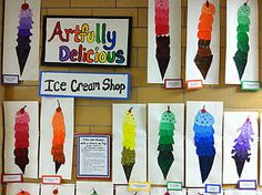 artfully delicious ice cream shop display with paper cutouts and crayons