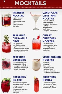 a poster with different types of cocktails and drinks on it's side, including red