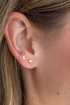 "Star Stud Earrings Gold For Women Handmade Available colors: gold, rose gold, silver Size: approximately 1/8\" Materials: gold plated, rose gold plated or silver plated; posts are sterling silver All of our items are handmade and therefore each one is unique.  Thanks for shopping with us! adorn512 Tiny Star Stud Earrings, Celestial Earrings, Minimalist Earrings, Tiny Studs, Dainty stud earrings, Gold or Sterling silver stud earrings" Minimalist Earrings Gold, Star Stud Earrings, Moon And Star Earrings, Stud Earrings Gold, Moon Studs, Tiny Star, Dainty Studs, Tiny Stud Earrings, Tiny Studs