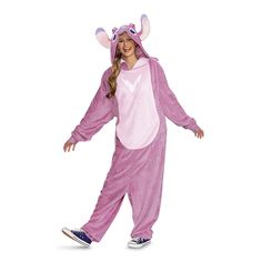 You can become Lilo's boojiboo, or mate, when wearing our comfy oversized Angel Adult Costume! Our soft pink Angel hooded jumpsuit has a character face printed on the hood, along with large curved ears and long pink antennae that hang down her back.. Popular Halloween Costumes, Jumpsuit Costume, Hooded Jumpsuit, Superman And Spiderman, New Halloween Costumes, Party Expert, Angel Costume, Halloween Express, Lilo Et Stitch