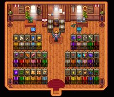 Chest Shed - Stardew Valley Design Stardew Valley Storage Shed Design, Stardew Valley Golden Clock Design, Stardew Valley Chest Shed, Shed Designs Stardew Valley, Stardew Big Shed Layout, Stardew Organization, Stardew Valley Storage Layout, Stardew Valley Organization Chest