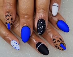 Odd Nail Designs, Wild Nails Designs, Blue Pop Art Nails, Leporad Nail Designs, Trippy Short Nails, Wild Nail Designs Fun, Sassy Nails, Nail Candy, Dope Nail Designs