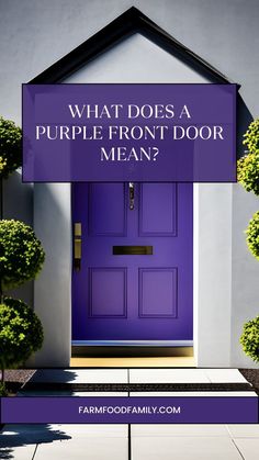 a purple front door with the words what does a purple front door mean? on it