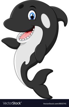 a cartoon killer whale jumping up and smiling