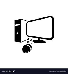 a computer monitor with a mouse on the desk icon in black and white style isolated from background