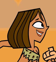 a cartoon girl is smiling and pointing at something