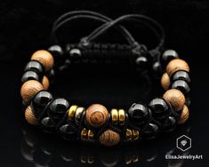 "Relaxation Bracelet Natural Wooden Black Onyx Beaded Adjustable Bracelet Macrame Protection Men's Bracelet Women's Bracelet Crystal -ALL THE PRODUCTS AT ELISAJEWELRYART ARE HANDMADE AND MADE WITH NATURAL BEADS. -WHAT DOES THE WOOD STAND FOR Sandalwood beads are a part of Buddhist tradition and a powerful aid to enhance your meditation as well as stimulate a sense of awareness. It aids in meditation by fostering tranquillity. Promoting relaxation, aiding peaceful sleep and subduing aggression ar Adjustable Black Beads Wristband, Adjustable Wristband With Black Round Beads, Black Round Beads Friendship Bracelets, Black Friendship Bracelets With Round Beads, Adjustable Black Friendship Bracelets With 8mm Beads, Adjustable Onyx Beaded Bracelets, Adjustable Hand-strung Black Bracelets, Black Bracelet With 108 Beads, Adjustable Black Beaded Rosary Bracelet