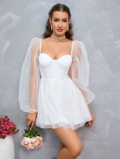 Shop Sweetheart Neck Lantern Sleeve Mesh Overlay Bustier Dress now at Partheafashion. You can also choose more fashion styles. Girly Dresses, Clean Body, Mesh Overlay, Bustier Dress, Lilac Dress, Mesh Sleeves, Bishop Sleeve, Lantern Sleeve, Sweetheart Neck