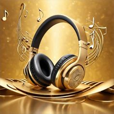 gold headphones with music notes on them