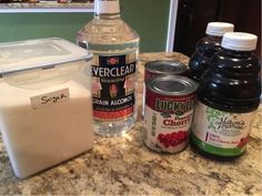 the ingredients to make cranberry sauce are sitting on the counter next to each other