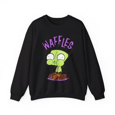 Unisex Emo Scene Styled Long Sleeved Shirt - Waffles Invader Zim Gir shirt - 2000's Vintage Hot Topic Ideal for any situation, a unisex heavy blend crewneck sweatshirt is pure comfort. These garments are made from polyester and cotton. This combination helps designs come out looking fresh and beautiful. The collar is ribbed knit, so it retains its shape even after washing. There are no itchy side seams on these sweaters.  .: Made with a medium-heavy fabric blend of 50% cotton and 50% polyester ( Vintage Hot Topic, First Day Of School Fits, Invader Zim Gir, Zim Gir, School Fit, Scene Outfits, Swimsuits Outfits, Scene Fashion, Invader Zim