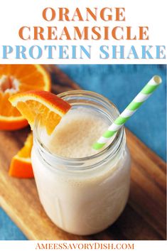 orange creamsice protein shake in a mason jar