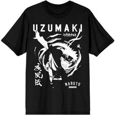 Naruto Shippuden Uzumaki Text Black Graphic Tee Size: xxx large. Gender: male. Age Group: adult. Pattern: Fictitious Character. Material: Cotton. Anime Tshirts, Black Graphic Tee, Anime Tshirt, Black Graphic Tees, Sleeve Packaging, Anime Shirt, Sleeve Designs, Naruto Shippuden, Mens Tees