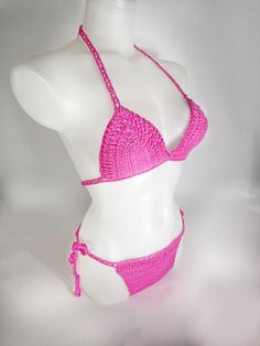 Handmade Mercerize Pink Bikini #pinkbikini #crochetbikini #bikiniset #summer #bikini Handmade Pink Swimwear For The Beach, Handmade Pink Swimwear For Vacation, Pink Crochet Halter Top For Vacation, Adjustable Pink Halter Top For Poolside, Handmade Fitted Pink Swimwear, Pink Crochet Swimwear For Vacation, Pink Adjustable Halter Top For Beach, Pink Adjustable Halter Top For Swimming, Pink Adjustable Halter Top For The Beach