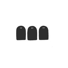 three black tombstones sitting in the middle of a white background, one with two eyes