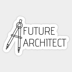 a sticker with the words future architecture written in black and white, on a gray background