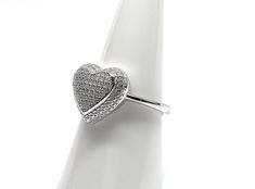 Genuine Sterling silver (92.5 silver) heart ring. All gemstones are cubic zirconia. Puffy style, 3D heart designed ring .Anti tarnish, anti rust. Diamond White Heart-shaped Rings For Valentine's Day, Heart-shaped Cubic Zirconia Ring With Prong Setting, Heart Shaped Cubic Zirconia Ring With Prong Setting, Heart-shaped Diamond White Diamond Ring For Valentine's Day, Double Heart Rings With Diamond Accents As Gift, Heart Shaped Diamond Cut Sterling Silver Ring, Diamond White Heart-shaped Cubic Zirconia Rings, White Gold Heart Shaped Ring For Gift, Valentine's White Gold Heart Diamond Ring