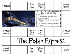 the polar express board game with an image of a train in the snow at night