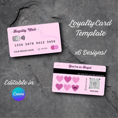 two pink credit cards with hearts on them