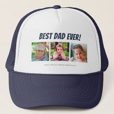 Best Dad Ever Three Photos Trucker Hat #zazzle #weddinginvitations #birthdayinvitations #babyshowerinvitations #zazzleinvitations #monogram #businesscards #graduation #homedecor#fathersdaygifts Happy Fathers Day Photos, Diy Father's Day Cards, Blue Trucker Hat, Kids Fathers Day Gifts, Fathers Day Photo, Family Frames, Fathers Day Quotes, Father's Day Diy, Cadeau Photo