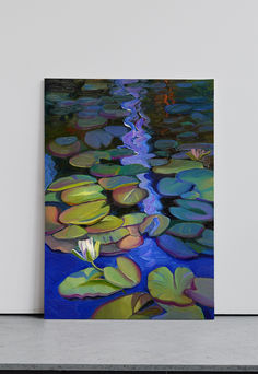 an abstract painting of water lilies and lily pads