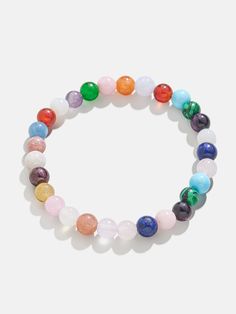 Choose the hue that fits your mood with the Cameron Bracelet. This beaded bracelet is available in 6 different shades — including mother of pearl for prosperity, pink quartz for love, and a multi-colored bracelet for the colorfully curious. Easily slip on whichever shade to better your vibes. Spiritual Multicolor Bracelets As Gifts, Multicolor Gemstone Beads Stretch Bracelet For Meditation, Multicolor Beaded Spiritual Crystal Bracelet, Multicolor Spiritual Stretch Bracelet, Adjustable Multicolor Round Beads Crystal Bracelet, Adjustable Rainbow Jewelry With 8mm Beads, Adjustable Multicolor Hand-strung Pearl Bracelet, Adjustable Hand-strung Multicolor Pearl Bracelet, Multicolor Crystal Bracelet With Round Natural Stones