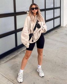 Crew Socks Outfit, Casual Airport Outfit, Cute Airport Outfit, Comfy Airport Outfit, Airport Outfit Summer, Fall Travel Outfit, Biker Shorts Outfit, Sock Outfits, Biker Outfit