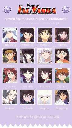 an anime poster with the names of all different characters in each character's avatar