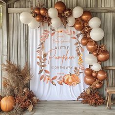 a little pumpkin is on the way backdrop for a fall themed baby's first birthday party