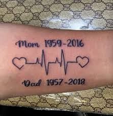 a person with a tattoo on their arm that reads mom, 2009 - 2016 and heartbeat