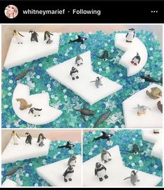 there are many penguins in the snow on this cake