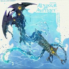 an image of a dragon and another creature in the water with words above it that read abysssai avengers