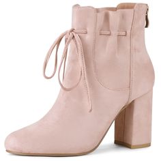 These round toe ankle boots comes with chunky heels and back zipper, easy on and off. Due to its neutral hue and classic shape, for these booties on days when you want an effortlessly stylish option. Vamp: Faux Suede; Outsole: Rubber; Heel: ABS. Heel Height: 3 1/2 inches. Shaft Height: 4 3/4 inches. Size: 8.5. Color: dust pink. Gender: female. Age Group: adult. Pattern: Solid. Material: lace. Pink Ankle Boots, Dust Pink, Chunky Heel Ankle Boots, Womens Chunky Heels, Suede Fashion, Block Heel Ankle Boots, Chunky High Heels, Block Heel Shoes, Heel Ankle Boots