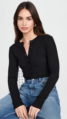 Citizens of Humanity Varra Henley Tee | Shopbop Cotton Citizen, Henley Tee, Half Sleeve Tops, Favorite Daughter, Citizens Of Humanity, Tailored Shirts, New Tops, Black Tee, Womens Tees