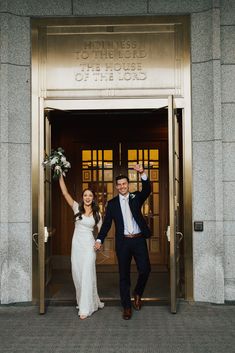 a newly married couple exiting the church after their wedding ceremony in washington, d c