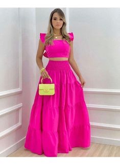 Crop Top Elegante, Flying Dress, Maximalist Fashion, Color Fucsia, 1960's Fashion, Women's Outfit Sets, Women's Fashion Set, 1990's Fashion, Fashion Over 40