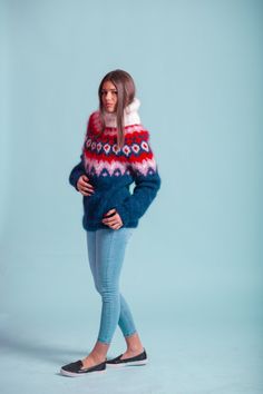 Mohair Pullover, Nordic Turtleneck Sweater, Colorful Jumper, Loose Knitwear, Warm Winter Sweater, Lopapeysa Sweater, Plus Size Clothing - Etsy Turkey Warm Multicolor Winter Sweater, Winter Knitted Crew Neck Top, Winter Crew Neck Knitted Top, Winter Knitted Long Sleeve Tops, Nordic Knit Sweater With Long Sleeves, Nordic Style Knit Sweater With Long Sleeves, Nordic Style Long Sleeve Knit Sweater, Casual Winter Fair Isle Knitting Pattern, Nordic Long Sleeve Sweater