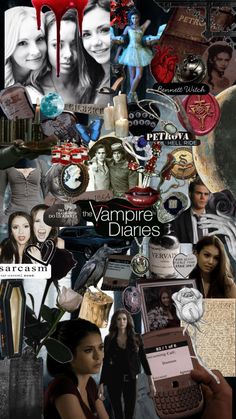 a collage of the vampire's characters and their name on it, including two women