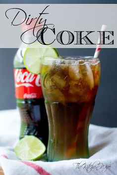 an iced drink with lime and coke in it