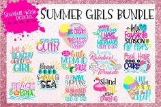 the summer girls bundle is shown in pink, blue and green with an ice cream cone