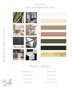 the interior design board is shown with different colors