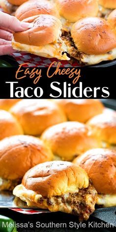 easy cheesy taco sliders with melted cheese on them are the perfect appetizer for any party