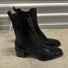 Bnwt Zara Black Patent Block Heel Pull On Boots Sz 41. Offers Black Ankle-high Chelsea Boots For Party, Black Fitted Chelsea Boots With Round Toe, Black Chelsea Boots For Fall Parties, Black Patent Leather Chelsea Boots For Formal Occasions, Fitted High Ankle Black Chelsea Boots, Formal Black Patent Leather Chelsea Boots, Black Pointed Toe Chelsea Boots For Party, Fitted Black Chelsea Boots With Pointed Toe, Elegant High Ankle Chelsea Boots In Black