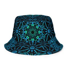 Embrace the festival vibes with our Fractals Reversible Bucket Hat. This vibrant accessory is adorned with a captivating blue and green gradient fractal design, making it the perfect statement piece for any rave or music festival. Crafted from 100% breathable polyester with a linen feel, it offers comfort and style in equal measure. But that's not all - this hat is reversible, meaning you get two dynamic looks in one. As part of our Fractals Collection, this bucket hat complements other matching psychedelic pieces. Each order is made on-demand to support sustainable shopping practices and reduce overproduction. Rock your unique style with the Fractals Reversible Bucket Hat. - Sustainable and reversible: 100% polyester bucket hat, offering two looks in one. - Eye-catching design: Blue and g Rave Hats, Forest Clothes, Arm Wear, 90s Rave, Festival Gear, Reversible Bucket Hat, Green Gradient, Festival Hat, Fractal Design