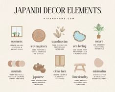 the japanese decor elements are displayed in this poster