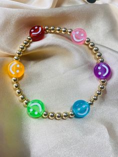 Yellow Beaded Bracelets With Smiley Face, Rainbow Smiley Face, Multicolor Bracelet, Bracelet Rainbow, Butterfly Bracelet, String Bag, Stackable Bracelets, Beautiful Rainbow, Evil Eye Bracelet