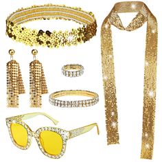 PRICES MAY VARY. 💃70s Fancy Dress Costumes for Women: You will get 1 disco necklace, 1 pair of disco earrings ，1 pair of trendy disco sunglasses,1 pair of disco ring,1 pair of disco bracele and 1 pair Hair Ties, a total of 6 classic disco accessories to fully meet your wearing needs and make you look more dazzling. 🕶️Excellent Quality: In this disco accessories set, pendant scarves and pendant earrings are high-quality plastic+ fabric. The glasses are made of high-quality plastic. Rings, brace 70s Jewelry Disco, Onda Disco, Disco Necklace, Disco Accessories, Fancy Dress Costumes For Women, Disco Sunglasses, 70s Fancy Dress, Scarf Sunglasses, Disco Earrings