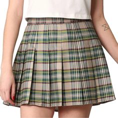 Fabric Type 100% Polyester Origin Imported Closure Type Zipper Length Mini Green Plaid School Skirt, Plain Skirt, School Skirt, Tennis Skirts, Girls High, Plaid Mini Skirt, Designer Shorts, Feminine Look, Tennis Skirt